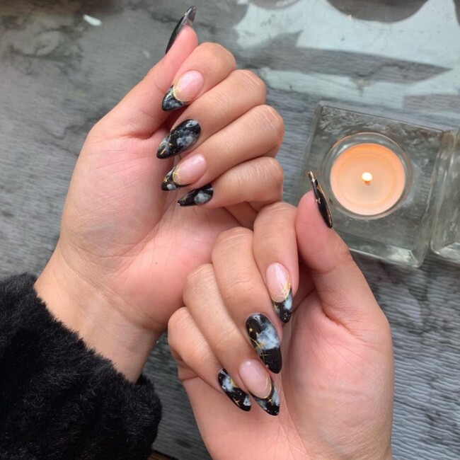 50+ Celestial Nail Art Design — Black Astrology & French Tip Nails