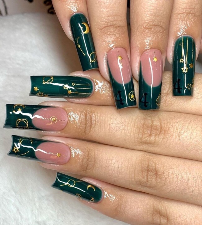 50+ Celestial Nail Art Design — Dark Green Jelly French Tip Nails