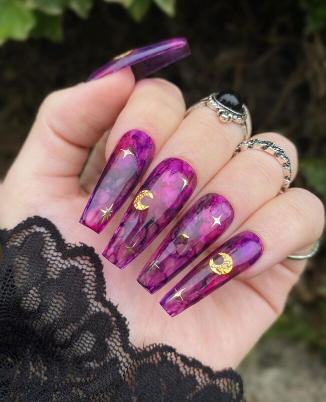 celestial nails, astonishing nails, celestial nail art design, moon and stars nails, celestial nail designs, galaxy nails, celestial nails acrylic, sun and moon nail art designs, black celestial nails, star nails, constellation nails