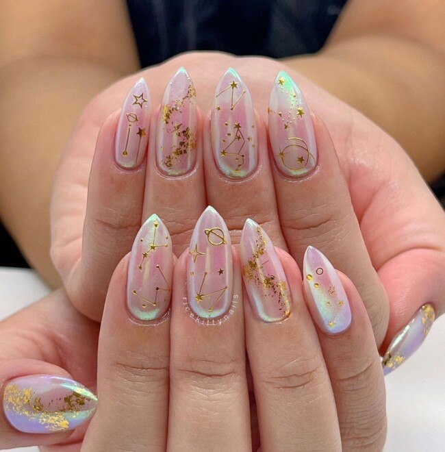 50+ Celestial Nail Art Design — Constellation Nail Art with Subtle Chrome Effect