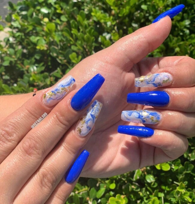 50+ Royal Blue Nail Designs for Everyone — Marble Sheer Nails & Royal Blue Nails