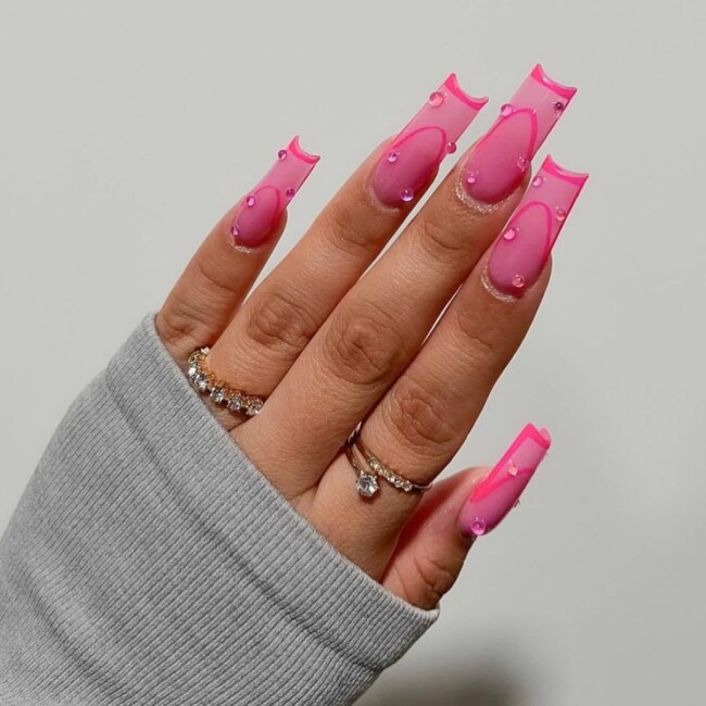 77 Summer French Nails That’ll Match Your Wardrobe — Acrylic Barbie Pink Double French Nails