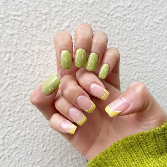 77 Summer French Nails That’ll Match Your Wardrobe — Green Pistachio &Yellow French Nails