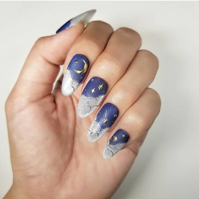 celestial nails, astonishing nails, celestial nail art design, moon and stars nails, celestial nail designs, galaxy nails, celestial nails acrylic, sun and moon nail art designs, black celestial nails, star nails, constellation nails