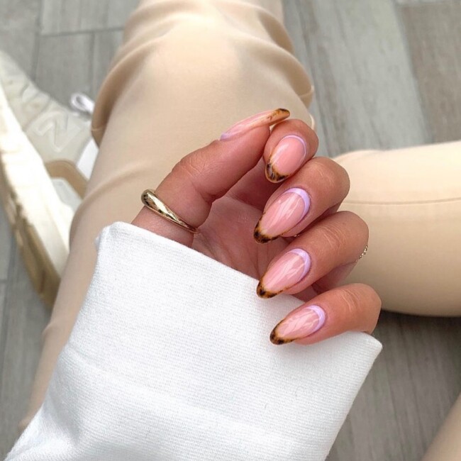 75 Ways to wear Tortoiseshell Nails — Lilac Cuff & Tortoiseshell Tip Nails