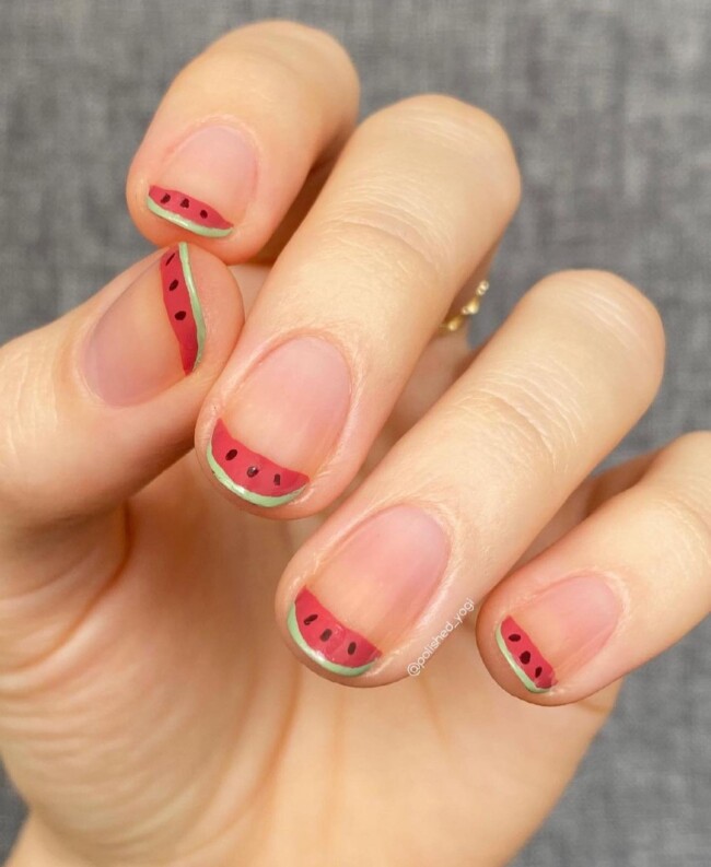 77 Summer French Nails That’ll Match Your Wardrobe — Watermelon French Nails