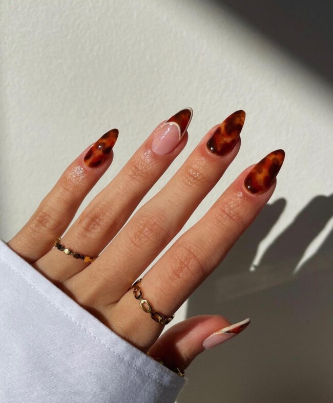 75 Ways to wear Tortoiseshell Nails — White Border French Tip Over Tortoiseshell