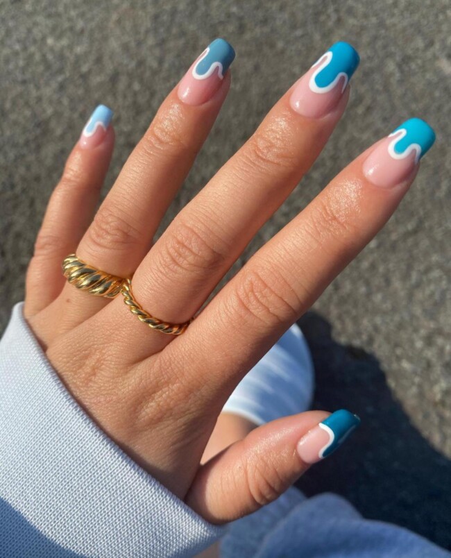 77 Summer French Nails That’ll Match Your Wardrobe — Gradient Blue Water Drip French Nails