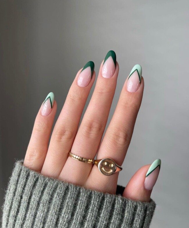 77 Summer French Nails That’ll Match Your Wardrobe — Green V-Shaped French Nails