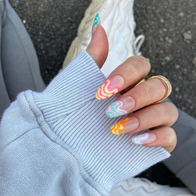 77 Summer French Nails That’ll Match Your Wardrobe — Different Color Swirly Tips