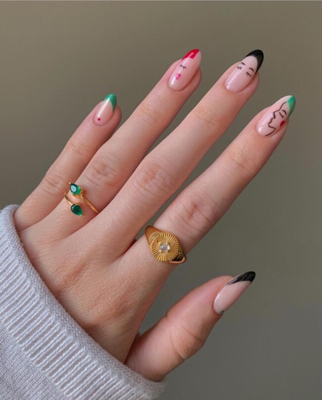 77 Summer French Nails That’ll Match Your Wardrobe — Abstract Face French Nail Art