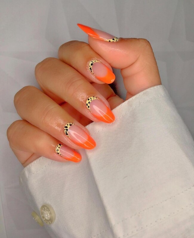 77 Summer French Nails That’ll Match Your Wardrobe — Orange French Tips & Cow Print Cuffs