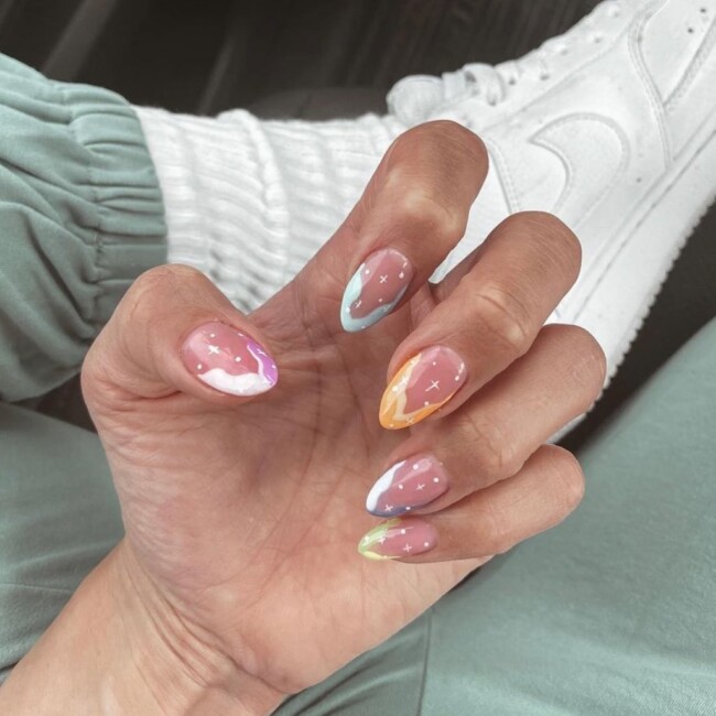 77 Summer French Nails That’ll Match Your Wardrobe — Colorful Wavy French Nails with Sparkles