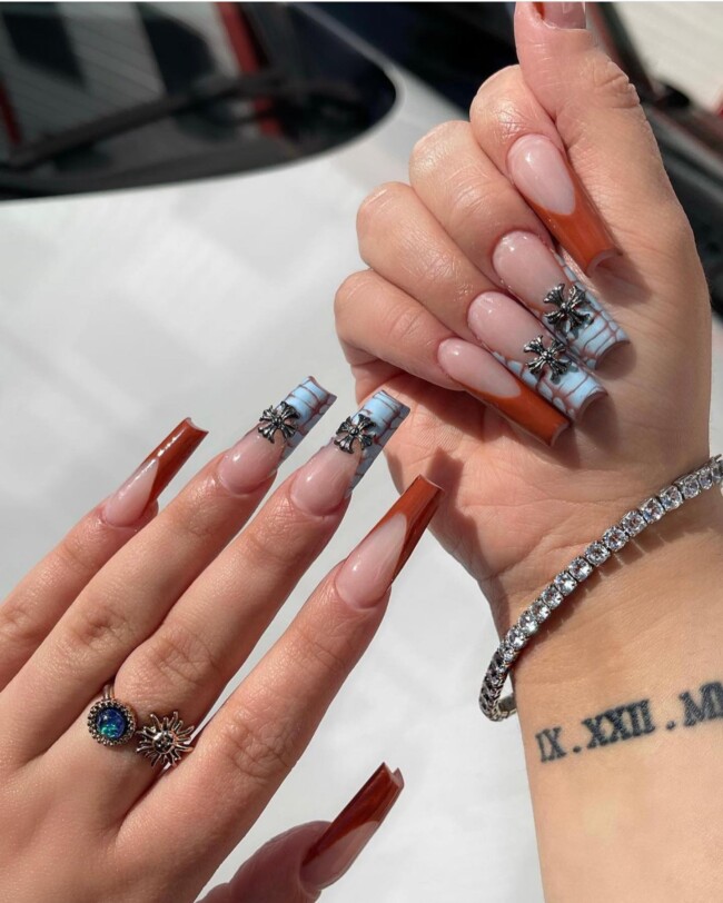 77 Summer French Nails That’ll Match Your Wardrobe — Blue Snakeskin & Brown French