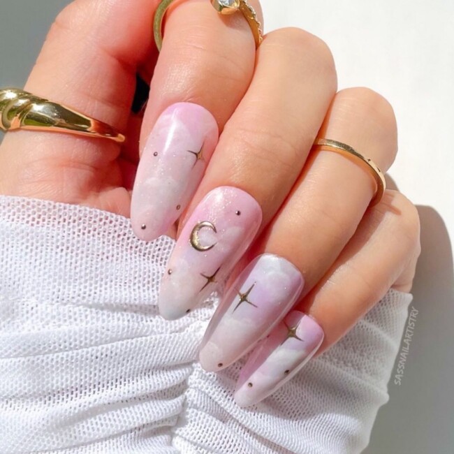 50+ Celestial Nail Art Design — Celestial Light Pink Nails