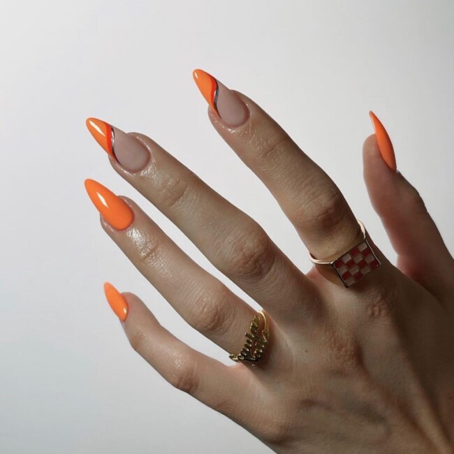 77 Summer French Nails That’ll Match Your Wardrobe — Orange Side French Nails