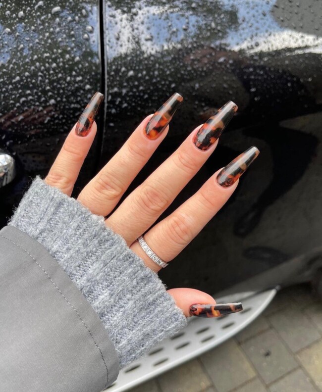 75 Ways to wear Tortoiseshell Nails — Acrylic Tortoiseshell Nails Coffin