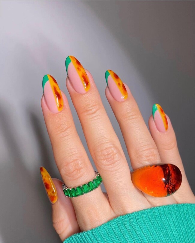 75 Ways to wear Tortoiseshell Nails — Green Tip & Half Tortoiseshell Nail Art