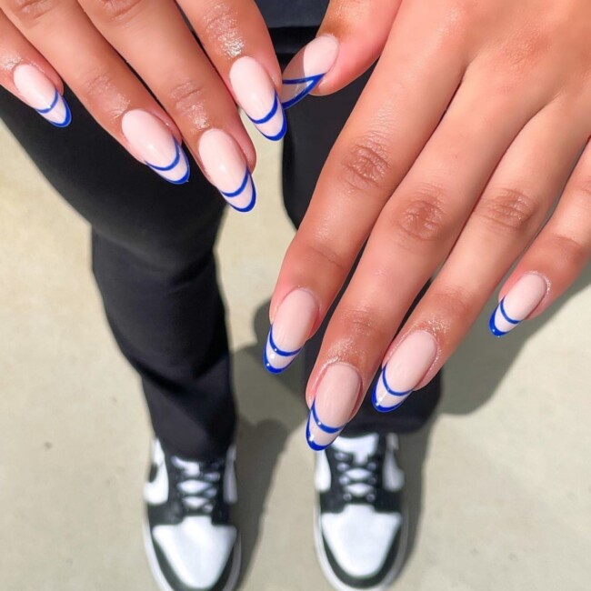 77 Summer French Nails That’ll Match Your Wardrobe — Blue Double French Nails