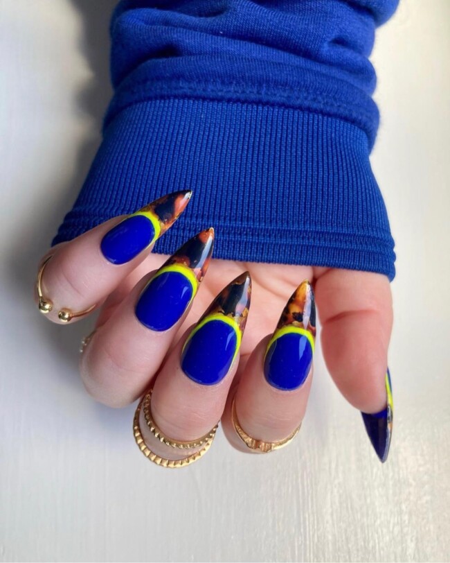 75 Ways to wear Tortoiseshell Nails — Cobalt Blue Tortoiseshell French Tip Nails