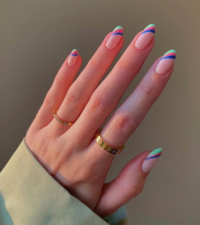 77 Summer French Nails That’ll Match Your Wardrobe — Blue, Green and Pink Side French Nails