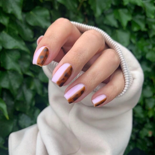 75 Ways to wear Tortoiseshell Nails — 42  Half Pink Half Tortoiseshell Nail Art