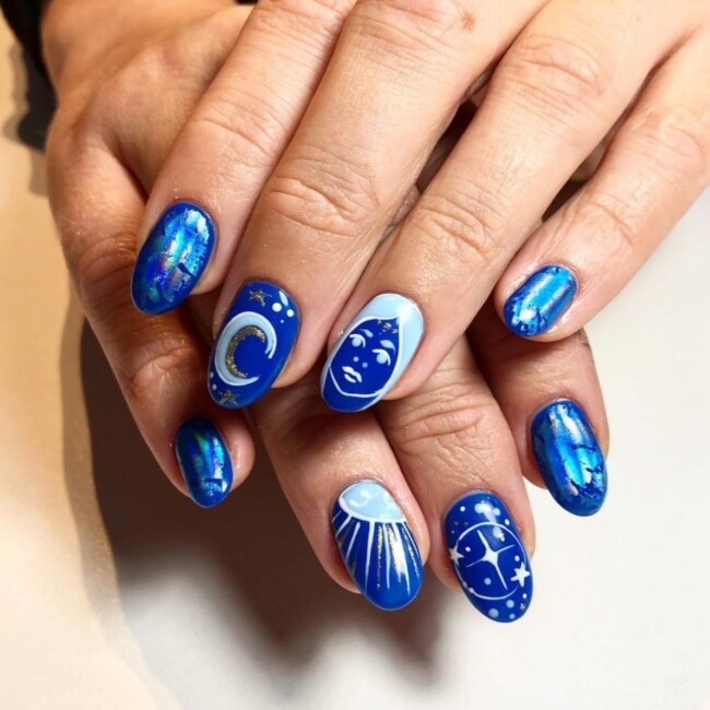 50+ Celestial Nail Art Design — Woman Face & Celestial Nails