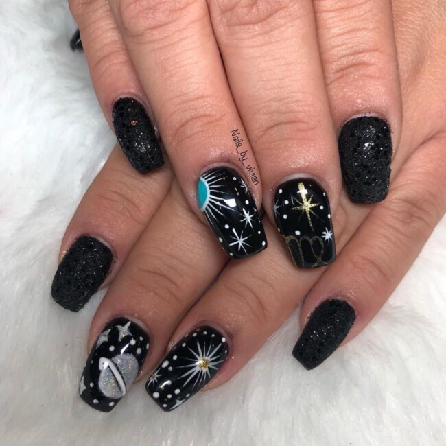 celestial nails, astonishing nails, celestial nail art design, moon and stars nails, celestial nail designs, galaxy nails, celestial nails acrylic, sun and moon nail art designs, black celestial nails, star nails, constellation nails