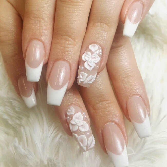 42 Stunning Bridal Nail Art Designs — French & Flower Sheer Nail Art