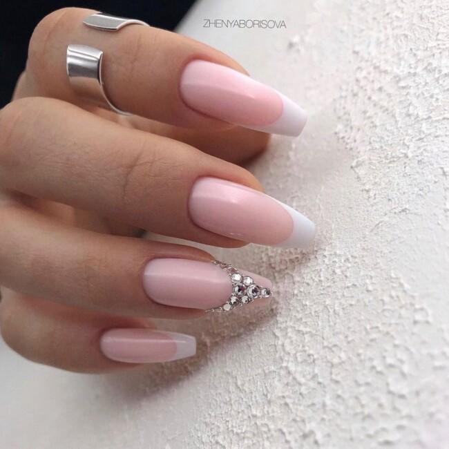 42 Stunning Bridal Nail Art Designs — Rhinestone French Tip Nail Art