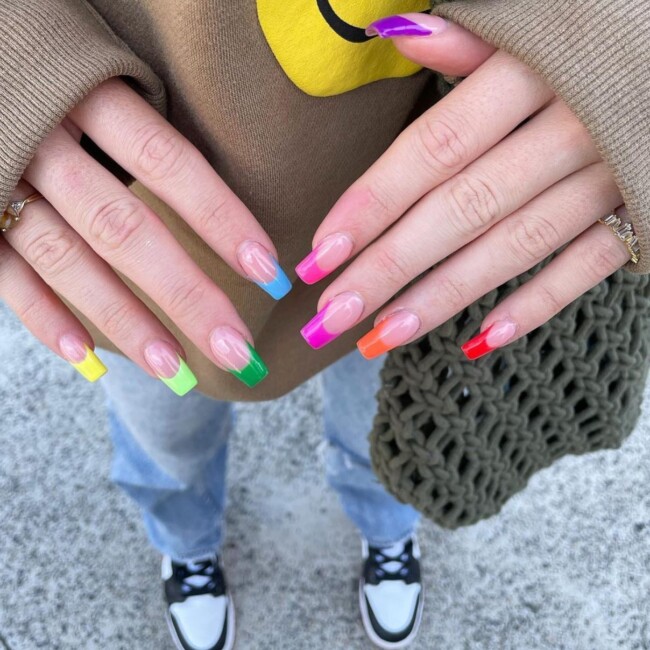 77 Summer French Nails That’ll Match Your Wardrobe — Skittle French Nails Color