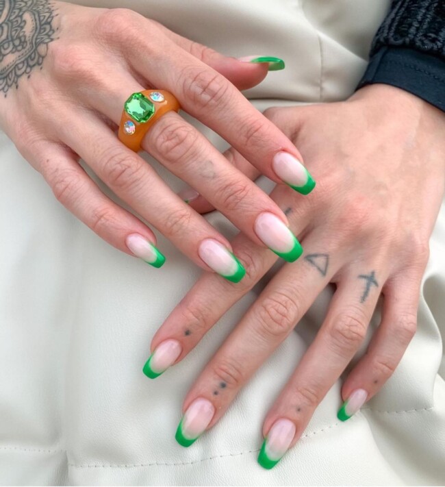 77 Summer French Nails That’ll Match Your Wardrobe — Green French Tip Nails