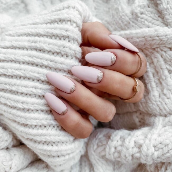 42 Stunning Bridal Nail Art Designs — Silver Cuff Matte Pink Nail Art