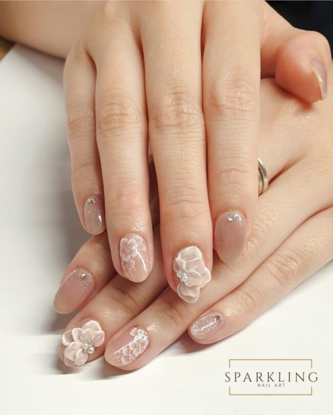 42 Stunning Bridal Nail Art Designs — 3D Flower Bridal Nail Art