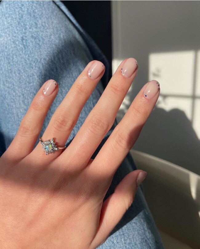 42 Stunning Bridal Nail Art Designs — Short Nails with Silver Dot Details