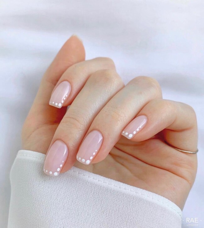 42 Stunning Bridal Nail Art Designs — White Dot Side French Nail Art