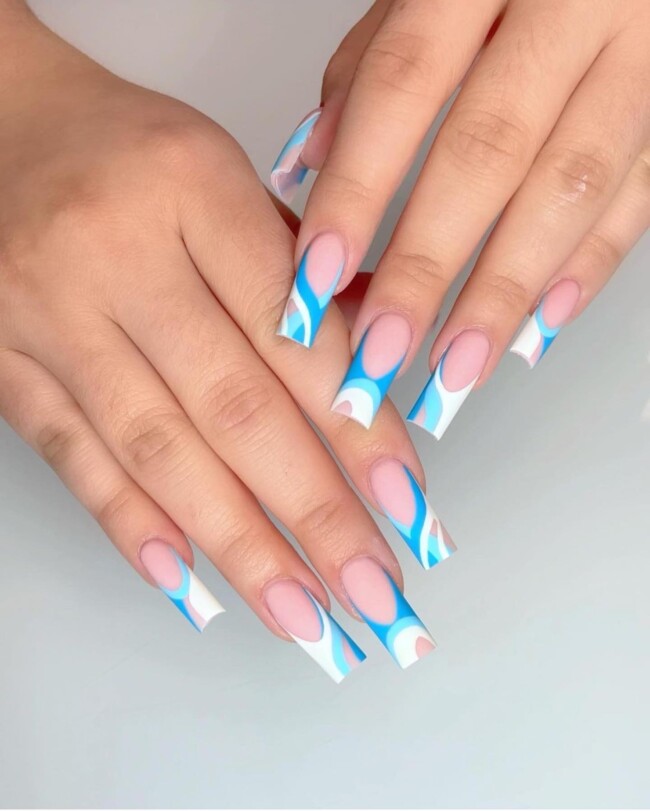 77 Summer French Nails That’ll Match Your Wardrobe — Blue and White French Nails