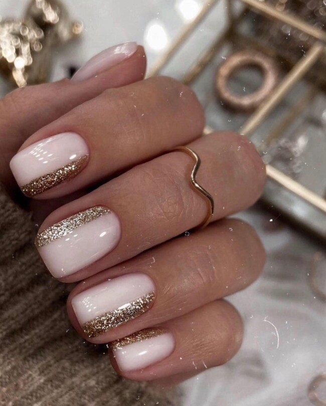 42 Stunning Bridal Nail Art Designs — Glitter Strip Nude Pink Nails