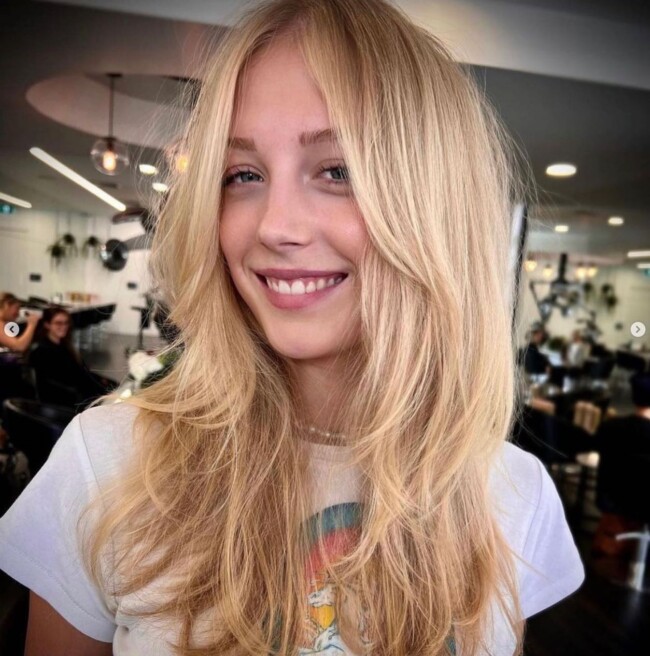 48 Cute and Trendy Long Hair with Curtain Bangs — Blonde Layers + Curtain Bangs