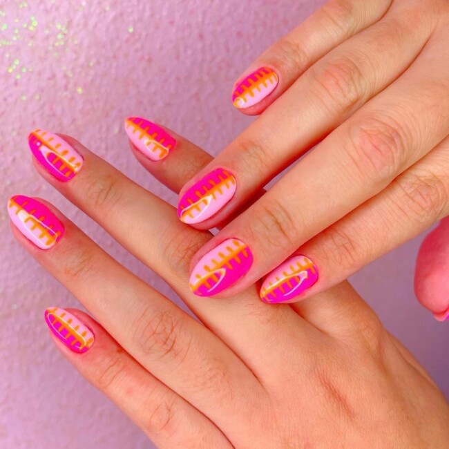 44 Trendy Pink Nails For Every Outfit — Mustard and Pink Combo Nails