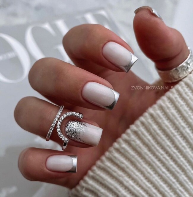 42 Stunning Bridal Nail Art Designs — Silver French Tip Nail Art