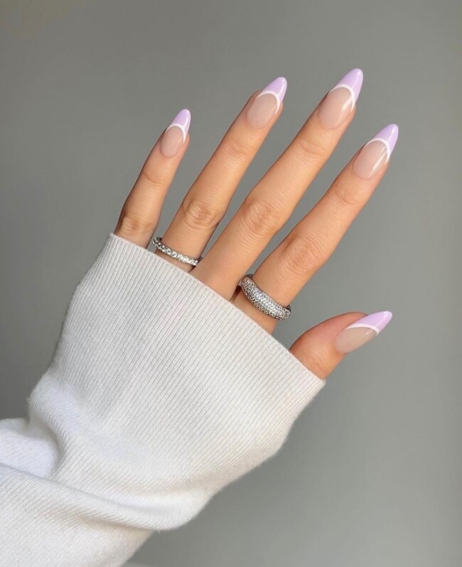 30 Aesthetic Pastel Nails That Are Perfect For Spring — Lilac French Tip Nail Art