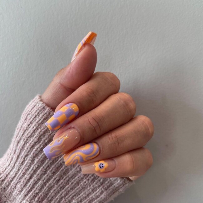 47 Best Spring Nails That Goes With Everything — Pastel Purple & Peach Acrylic Nails