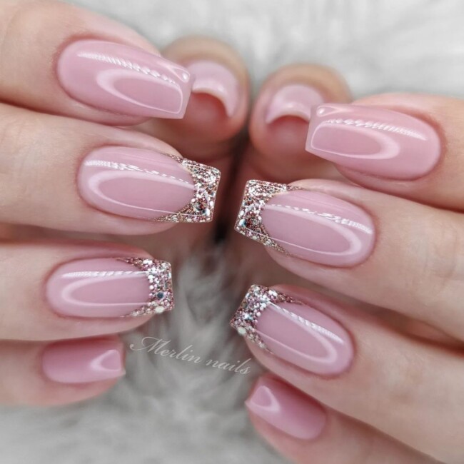 42 Stunning Bridal Nail Art Designs — Glitter French Tip Gel Nails