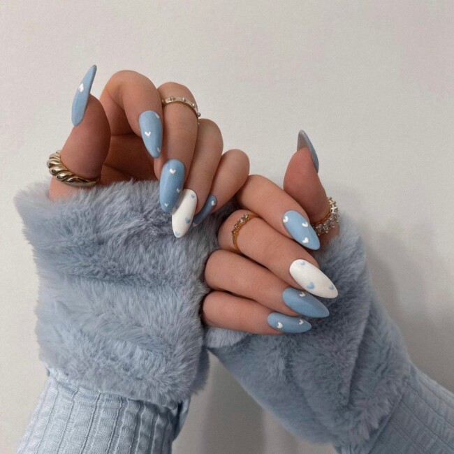 30 Aesthetic Pastel Nails That Are Perfect For Spring — Blue and White Nail Art