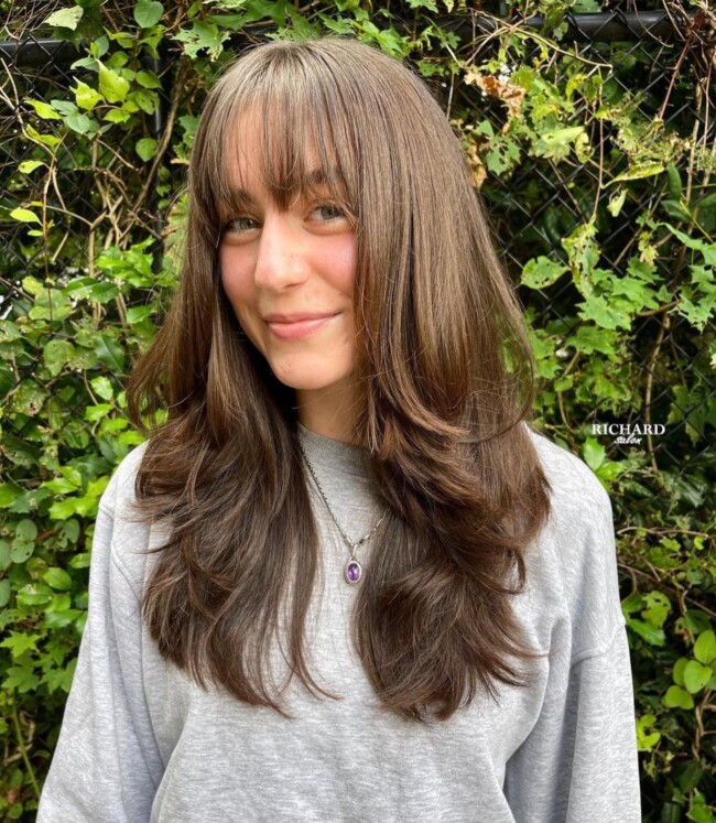 40 Ways to Wear Medium and Long Hair with Bangs — Long Layered Haircut with Bangs