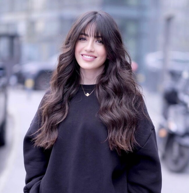 40 Ways to Wear Medium and Long Hair with Bangs — Long Wavy Hairstyle with Bangs