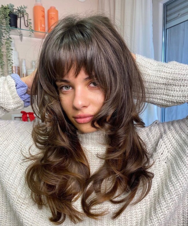 40 Ways to Wear Medium and Long Hair with Bangs — Soft Wolf Haircut with Bangs