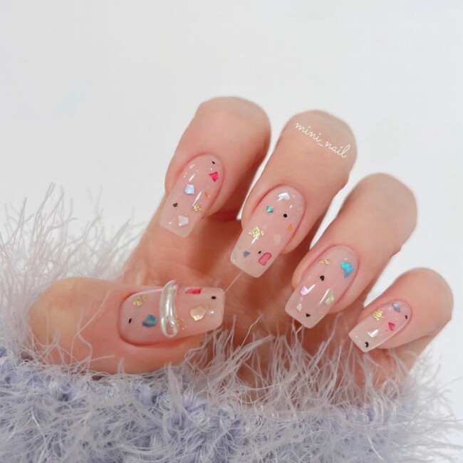 30 Aesthetic Pastel Nails That Are Perfect For Spring — Confetti Sheer Nail Art