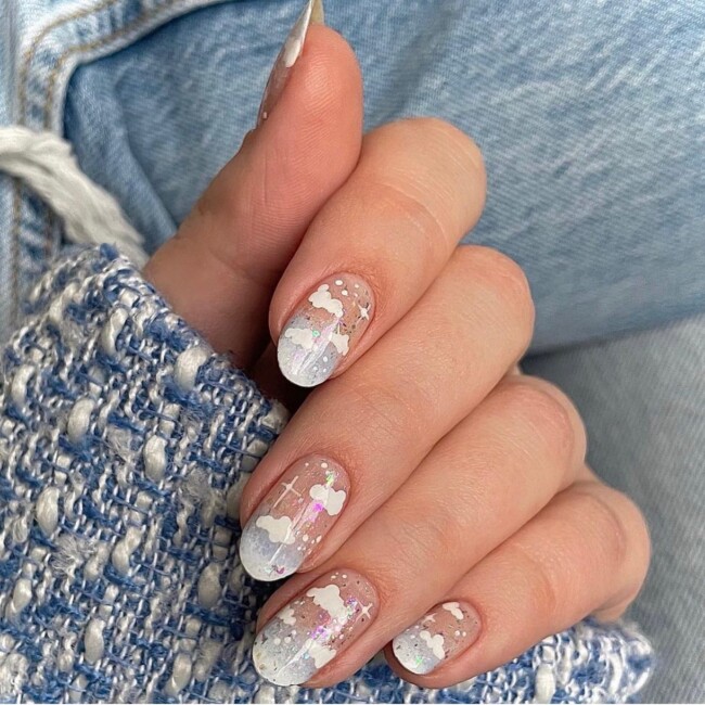 30 Aesthetic Pastel Nails That Are Perfect For Spring — Fluffy Cloud Nail Art